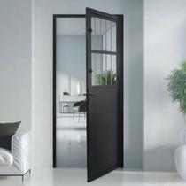 Porta Social Lambril Alumínio 2,10 X 80 Lado Direito Preto Hale Esquadrias