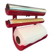 Porta Suporte Frisado Rolo Parede Cozinha 3 em 1 Papel Toalha, Alumínio, Filme PVC