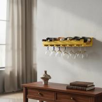 Porta Taças e Prateleira Adega New Suporte Decorativo para Vinhos e Garrafas - Amarelo Laca