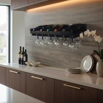 Porta Taças e Prateleira Adega New Suporte Decorativo para Vinhos e Garrafas - Preto Laca