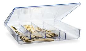 Porta Talher Acrílico Com Tampa 5 Compartimentos G 34X30Cm