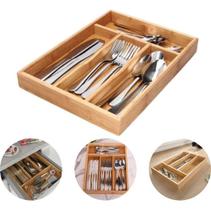 Porta Talher Bambu Organizador Cozinha Gaveta 4 Divisórias Porta Talher Bambu Organizador Cozinha Gaveta 4 Divisórias