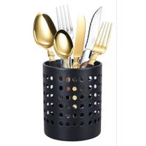Porta talher de pia redondo preto em aco inox
