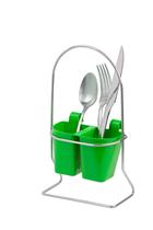 Porta Talher em Plástico Verde Suporte em Aço Cromado Organização Cozinha