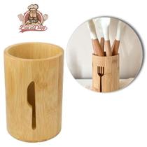 Porta talher / escorredor de talher de bambu redondo colher / garfo / faca 13x9cm de ø bons cheff