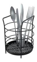 Porta Talher Escorredor Garfo Faca Redondo Preto