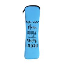 Porta talher estojo de neoprene com frases e zíper 24x6,5cm