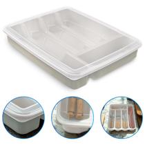 Porta Talher Organizador de Gaveta C/ Tampa 5 Divisórias de Plástico