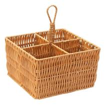 Porta Talher Quadrado Claro De Rattan Sintético 4 Divisorias Porta Talher Quadrado Claro De Rattan Sintético 4 Divisorias