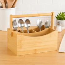 Porta Talher Suporte Bambu Organizador Vertical Com Alça