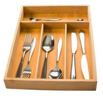 Porta Talheres 4 Divisórias Organizador Gaveta Bambu Cozinha