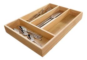 Porta Talheres Bambu 4 Divisórias Organizador Para Gavetas