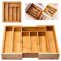 Porta Talheres Bambu Extensível Gaveta 8 Divisórias Grande Porta Talheres Bambu Extensível Gaveta 8 Divisórias Grande
