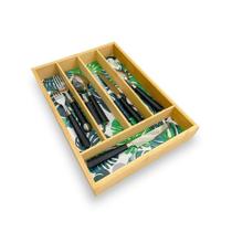 Porta Talheres Com Divisórias De Bambu Marrom Verde - BTC