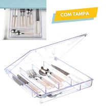 Porta Talheres com Tampa Organizador de Gaveta com 5 Divisórias Premium