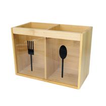 Porta talheres de bambu e acrílico com 2 divisorias 18cm Porta talheres de bambu e acrílico com 2 divisorias 18cm