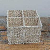 Porta Talheres de Fibra Natural com Divisórias para Organização Mesa Posta