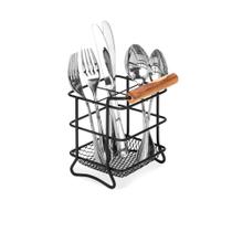 Porta Talheres e Utensílios Cozinha Metal C/ Alça De Bambu