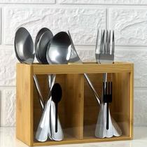 Porta Talheres e Utensílios de Bambu com Visor Transparente Design Moderno Para Cozinha