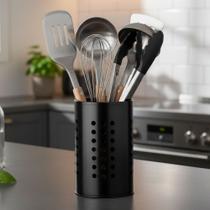 Porta Talheres Escorredor 16cm Mimo Style Aço Inox Preto Ônix Cozinha Organizada