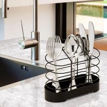 Porta Talheres Escorredor De Pia Preto Belize Black Suporte