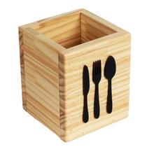 Porta talheres garfo faca colher utensilio de cozinha madeira pinus envernizada com aplique 15x12cm mesa - AME Decor Casa e Jardim
