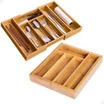Porta Talheres Gaveta Bambu 7 Divisórias Extensível Ajustável Organizador Talheres Madeira Porta Talheres Gaveta Bambu 7 Divisórias Extensível Ajustável Organizador Talheres Madeira