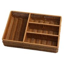 Porta Talheres Organizador de Gavetas Rústico Com Divisórias Cesto Vime Rattan Sintético