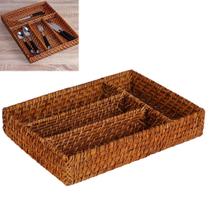 Porta Talheres Rattan 4 Divisórias Cozinha 34x24cm Luxo