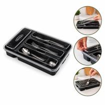 Porta Talheres Tampa Organizador Gaveta 4 Divisórias Separador Garfo Faca Colher Cozinha Preto Porta Talheres Tampa Organizador Gaveta 4 Divisórias Separador Garfo Faca Colher Cozinha Preto