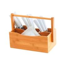 Porta Talheres Utensílios de Bambu Organizador 4 Divisórias com Alça BTC Decor