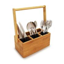 Porta Talheres Vertical de Bambu com Alça Ecokitchen - 4 Compartimentos