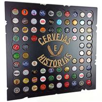 Porta Tampinhas Quadro Decorativo Para Sala Área de Festas Churrasqueira - Cervejas e Histórias Cor Preto