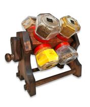 Porta Tempero 08 Potes Manivela Giratório Rústico Madeira Porta Tempero 08 Potes Manivela Giratório Rústico Madeira