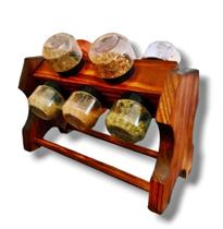 Porta Tempero 10 Potes 120ml Frascos Giratório Madeira Porta Tempero 10 Potes 120ml Frascos Giratório Madeira