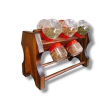 Porta Tempero 10 Potes 120ml Frascos Giratório Madeira Porta Tempero 10 Potes 120ml Frascos Giratório Madeira