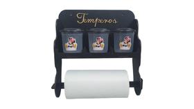 Porta tempero 3 potes 220g com Suporte papel toalha - celoplast