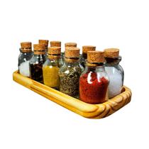 Porta Tempero - ÁGORA Acompanha 10 Potes Penicilina com Rolha - Cozinha - Especiarias - Prático - Gourmet - Organizador - Exclusivo - Senhora Madeira
