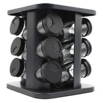 Porta Tempero com 12 Potes de Vidro Suporte Giratório Diamond Porta Tempero com 12 Potes de Vidro Suporte Giratório Diamond