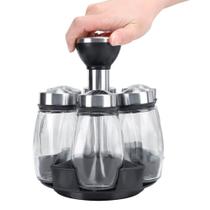 Porta Tempero Com 6 Potes Giratório Tampa Com 3 Tipos De Furos Para Condimentos