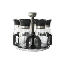 Porta tempero com suporte giratório de inox e plástico 7pçs Porta tempero com suporte giratório de inox e plástico 7pçs