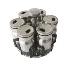 Porta tempero com suporte giratório de inox e plástico com 7 peças