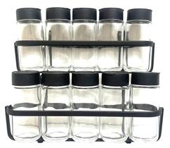 Porta Tempero Condimento 10 Potes Vidro Tampa Dosadora Suporte Preto Organizador de Parede Porta Tempero Condimento 10 Potes Vidro Tampa Dosadora Suporte Preto Organizador de Parede