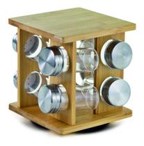 Porta Tempero Condimento Bambu 08 Potes C/ Suporte Giratório Porta Tempero Condimento Bambu 08 Potes C/ Suporte Giratório