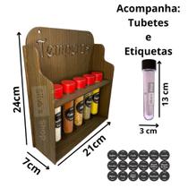 Porta Tempero/Condimento Cozinha MDF Pintado Gel - Suporte c/ 5 Tubetes Acrílico e Etiquetas Adesivas Incluso