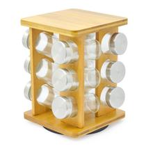 Porta Tempero condimento de Bambu 12 Frascos Tampa Inox Porta Tempero condimento de Bambu 12 Frascos Tampa Inox