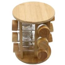 Porta Tempero condimento de Bambu 12 Frascos Tampas Porta Tempero condimento de Bambu 12 Frascos Tampas