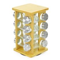 Porta Tempero condimento de Bambu Tratado Quadrado16 Potes Porta Tempero condimento de Bambu Tratado Quadrado16 Potes
