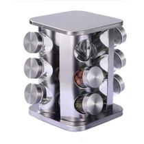Porta Tempero Condimento Giratório 12 Peças Inox Vidro - FRATELLI Porta Tempero Condimento Giratório 12 Peças Inox Vidro - FRATELLI