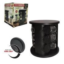 Porta tempero condimento giratório preto com 9 potes de vidro para temperos de cozinha - belakaza Porta tempero condimento giratório preto com 9 potes de vidro para temperos de cozinha - belakaza